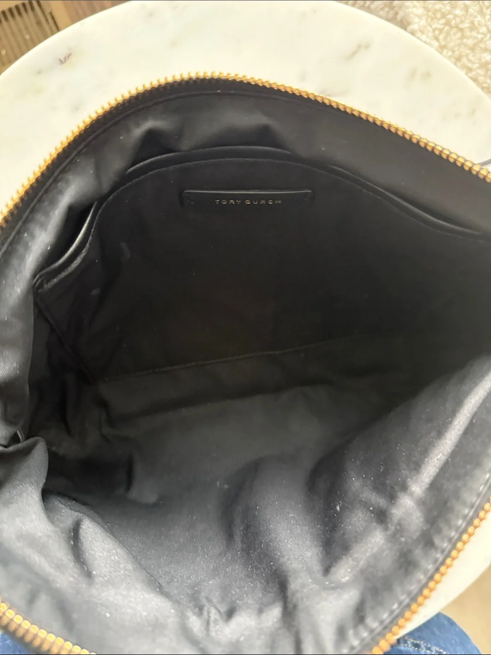 Tory Burch Black Quilted Leather Tassel Zip Clutch